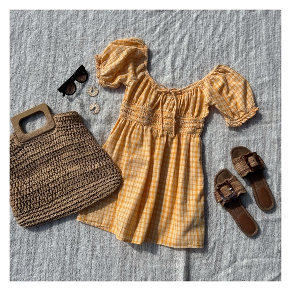 Urban outfittters yellow boho gingham dress 💛 - Picture 1 of 8